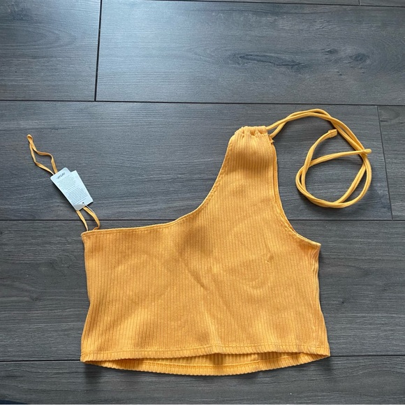 Aerie One shoulder Orange Crop Top - Picture 3 of 6